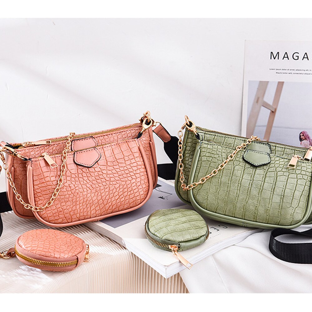 Wzór krokodyla skórzana torba na ramię zwykły Crossbody torby damskie torebki Totes torba 3 zestawy wieczorne sprzęgło torebka
