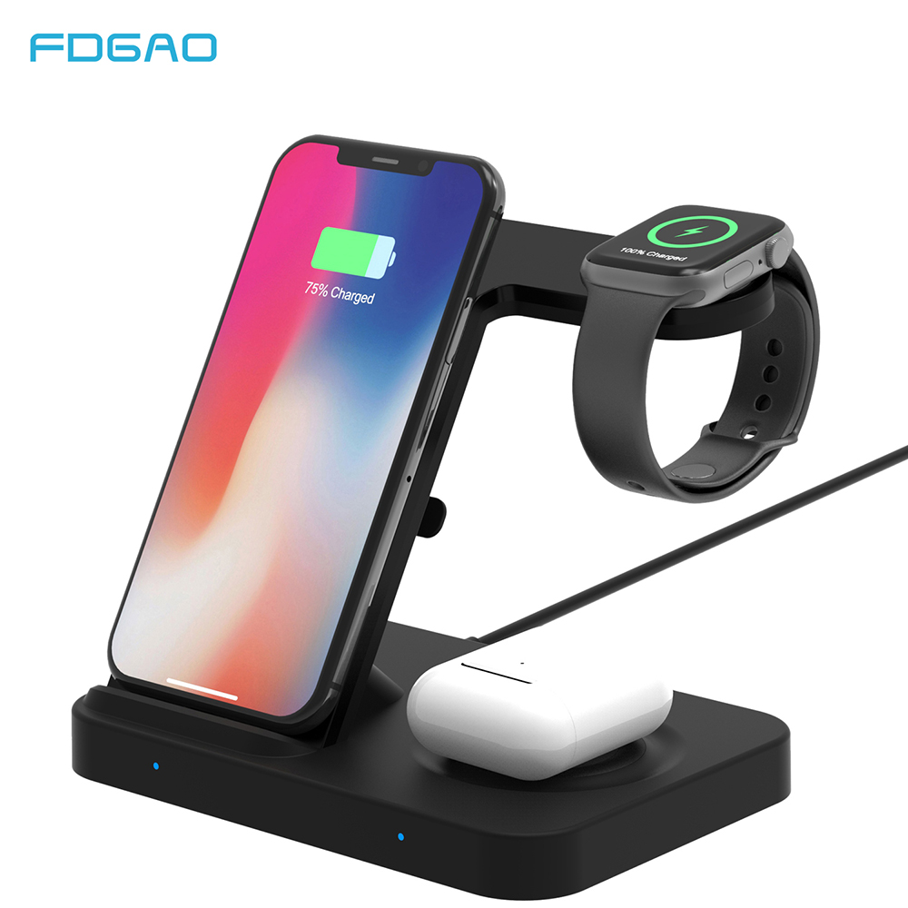 5 In 1 Draadloze Oplader Stand 15W Qi Opladen Dock Station Voor Samsung Galaxy Horloge Gear Knoppen Iphone 11 apple Iwatch Airpods Pro