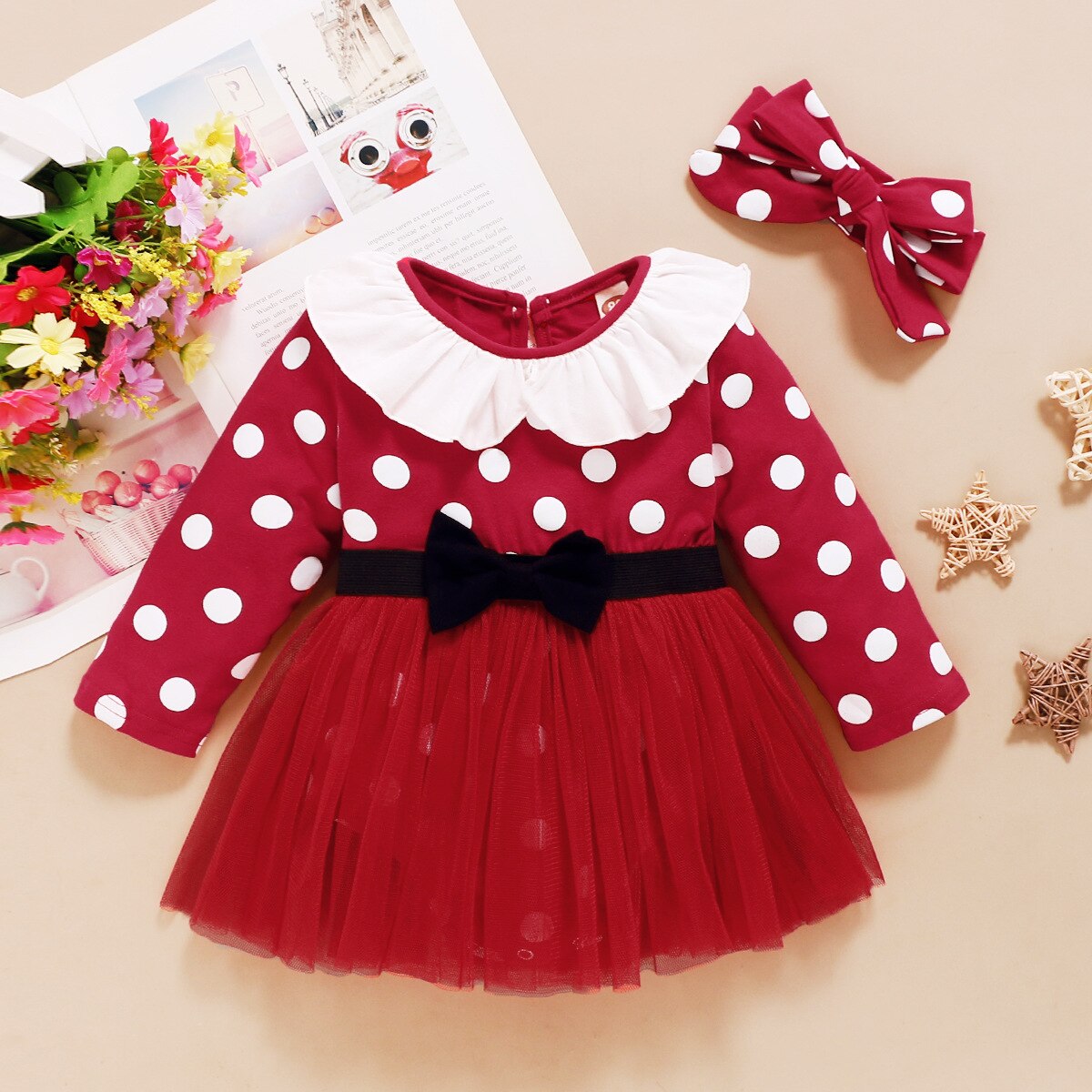 Kids Baby Girls Red Dot Print Mesh Dresses Toddler Girl Party Dress Pretty Princess Birthday Baby Girl Dresses 12 Months: 12M