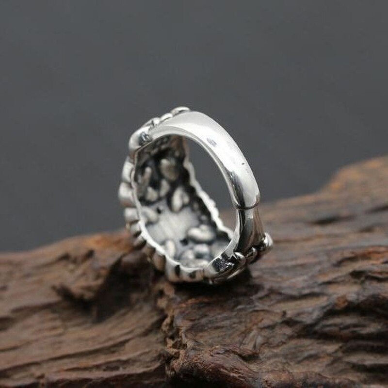 S925 Silver Overheersend Overdreven Crown Earl Cross Retro Mannen Hipster Open Verstelbare Ring