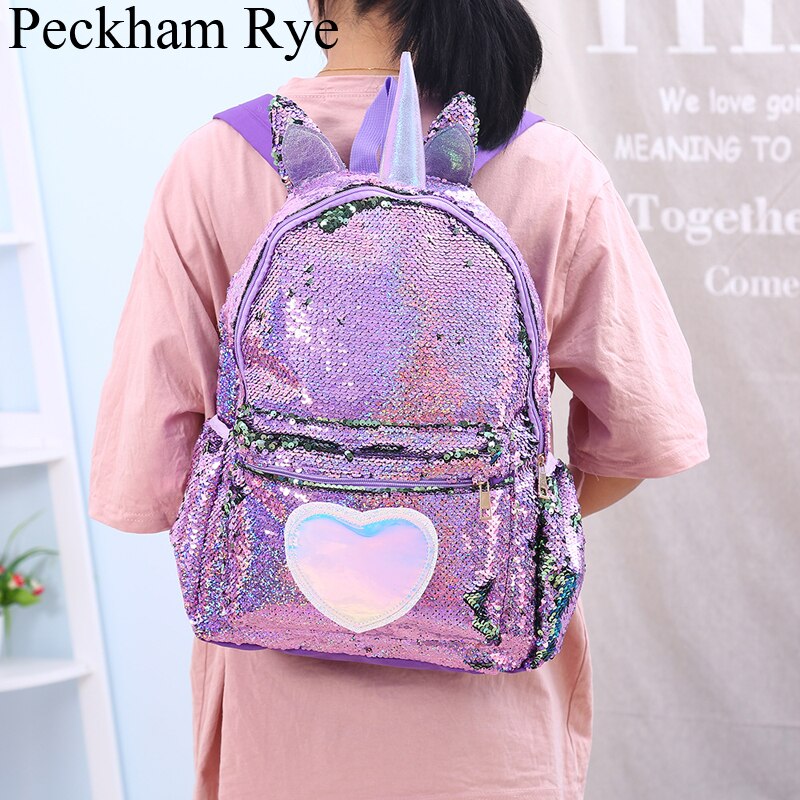 Schooltassen voor tienermeisjes, pailletten, hartvormige reistas, dames, glitter schoudertas, schooltas, mochila feminina