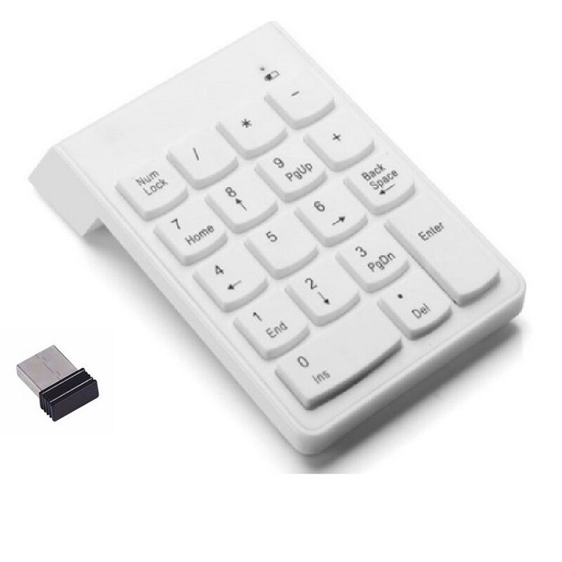 Wireless 2.4GHz 18 Keys Number Pad Numeric Keypad Keyboard for Laptop PC & Mac white