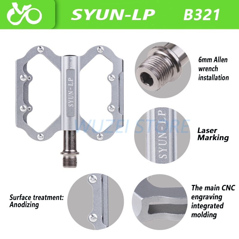 SYUN_LP Ultralight Verzegelde Fiets Pedaal Cnc Aluminium 3 Lagers Anti-Slip Pedaal Voor Mtb Weg Mountainbike Fietsen Accessoires