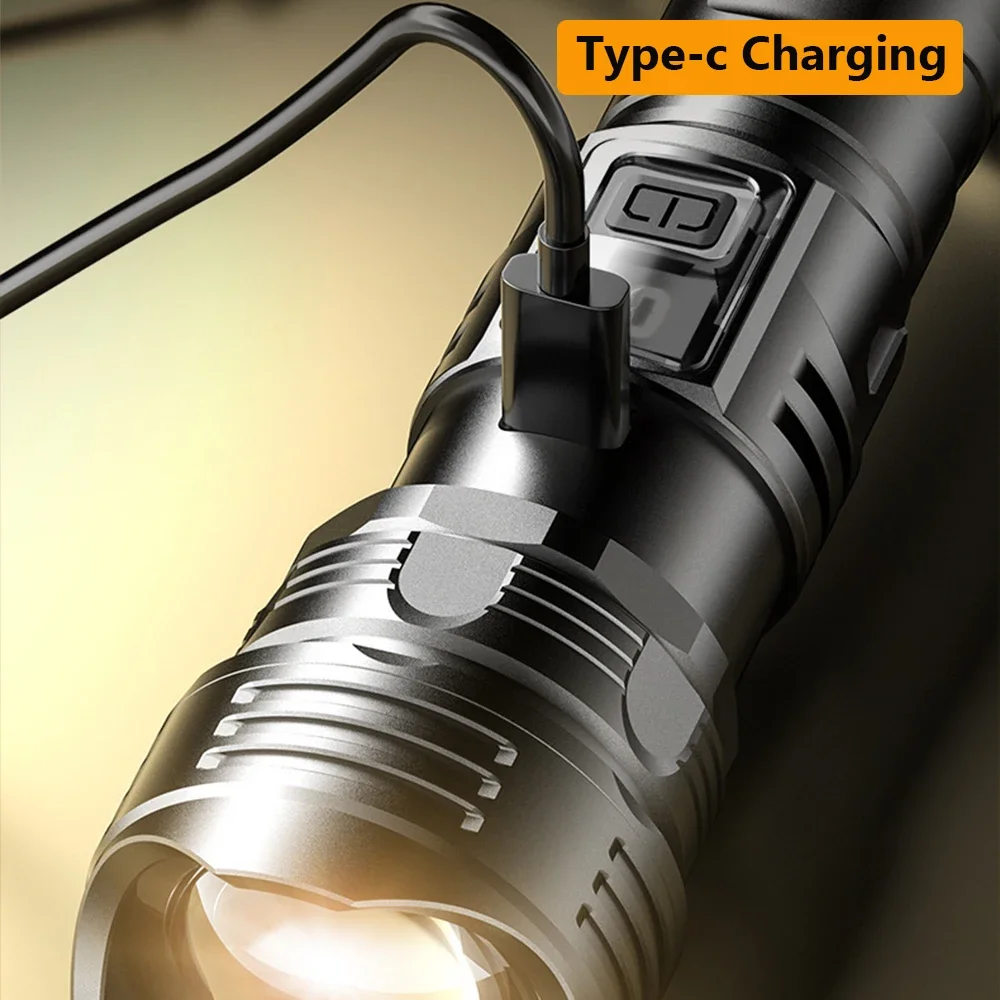 LED-zaklamp Superheldere oplaadbare draagbare Ultra Power-zaklamp Intrekbare digitale zoomhandlamp voor kamperen