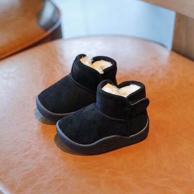 Neue Baby Jungen Winter Schnee Stiefel freundlicher Warme Dicken Plüsch Schuhe Mädchen Kurze Martin Stiefel Kleinkind Nicht-Unterhose weiche Baumwolle Stiefel: Schwarz / 18cm