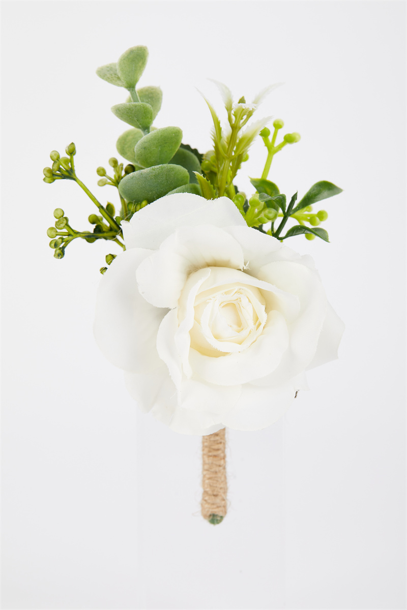 Beige Boutonnieres Blumen Künstliche Rosen Seide Weiße Corsage Knopfloch Trauzeugen Boutonniere für Männer Hochzeitsaccessoires: Orange