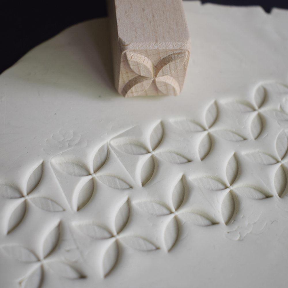 Sellos de madera tallados a mano para imprimir DIY, estampado de arcilla y cerámica, 4 pétalos de flor en relieve con textura, bloques cuadrados, herramientas para estampar arcilla