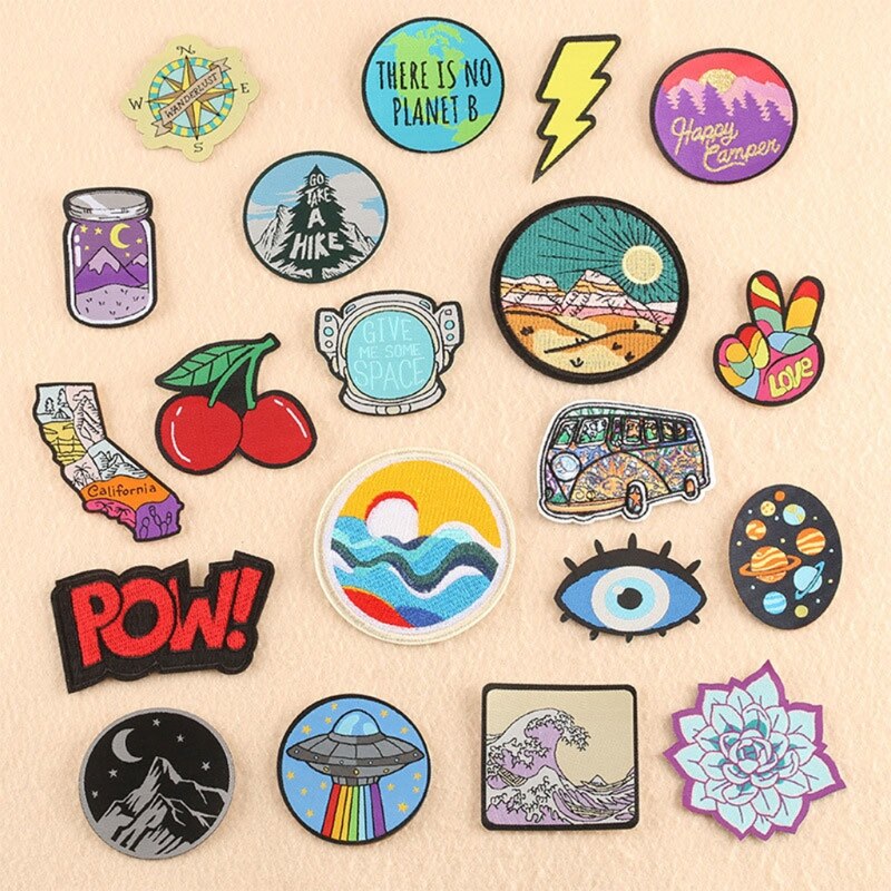 Set of 20 Aesthetic and Cool Outdoors Iron On Patches for Jackets Backpacks Jeans and Clothes