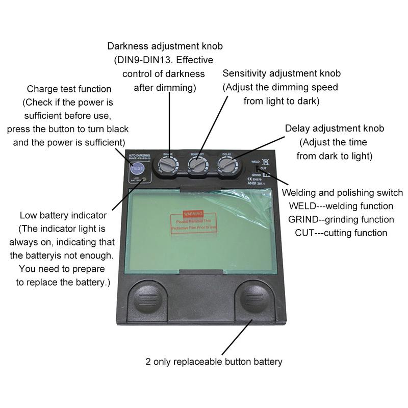 Helmet Shield Solar Welding Auto Varnishing Mask Replacement Head-Mounted Automatic Dimming Feature With Adjustable Large Lens