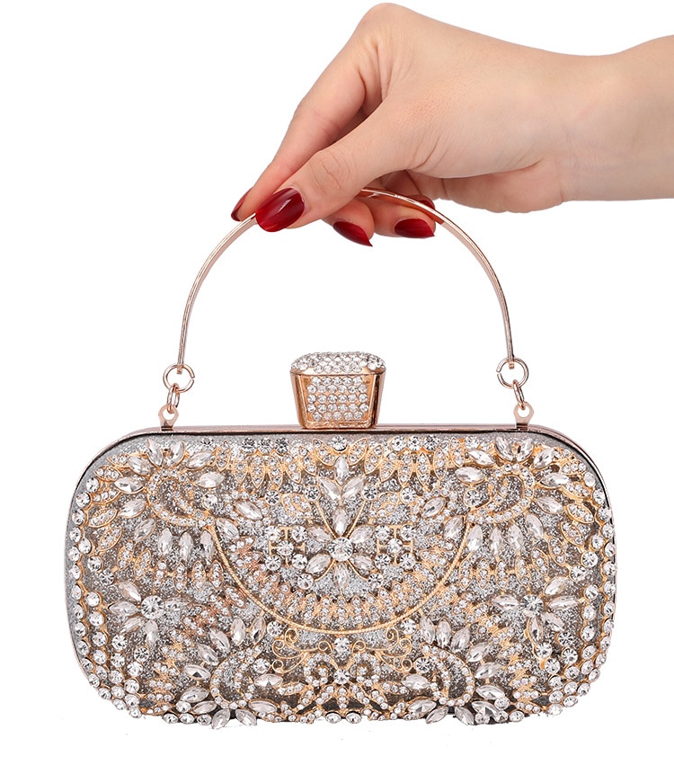 Kvinner rhinestone clutch bag gull veske håndveske luksus bryllup beaded krystall kveld veske diamant skuldervesker