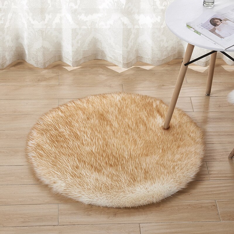 55X55cm Pluizige Faux Fur Ronde Tafel Tapijt Harige Seat Mat Baby Foto Props Achtergrond Deken Pluizige Kussen Milestone Deken