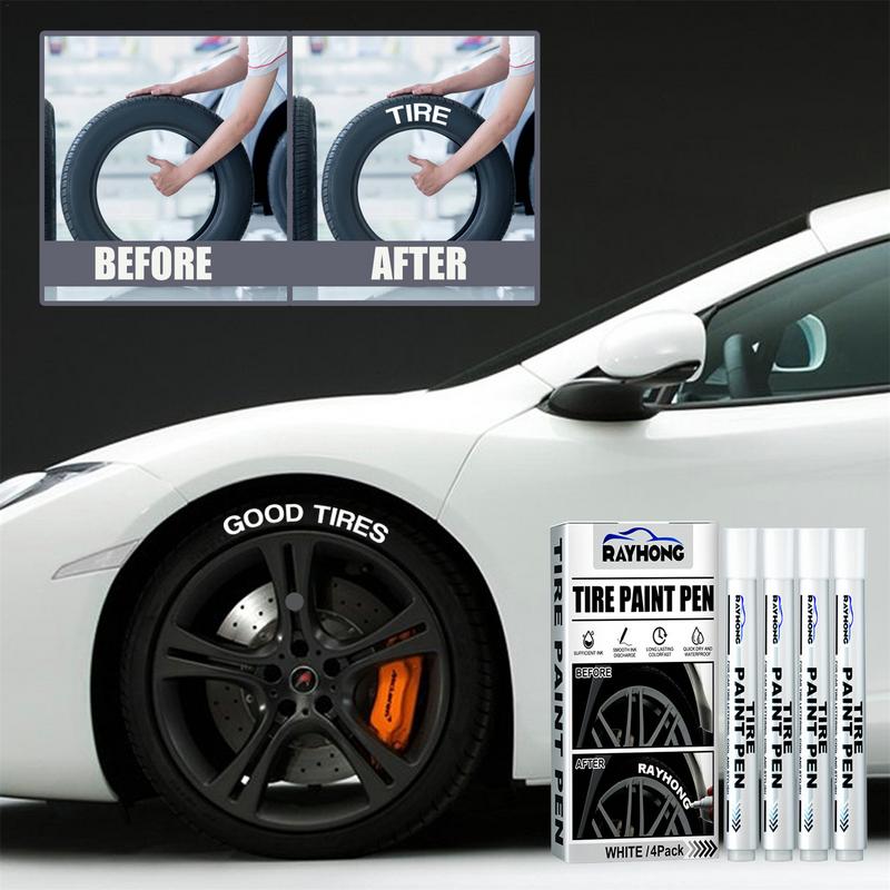 Rotulador de pintura para neumáticos, 4 piezas, rotuladores blancos, marcador de neumáticos blanco para neumáticos de coche, tinta a base de agua de Metal de goma, decoración de coche