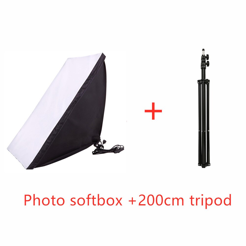 Photography Lighting 2m Light Tripod stand +50*70CM Photo Studio Softbox +50W Dimmable LED lamp Bulb For Camera Phone Shooting: softbox and tripod