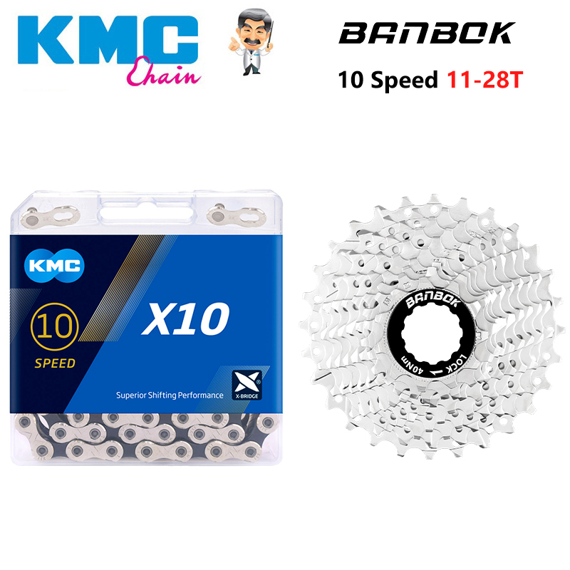 BANBOK piñón de Cassette de bicicleta de carretera de 10 velocidades 11-25T/28T/32T X10 10V cadenas de bicicleta originales piezas de Kit de volante: violet