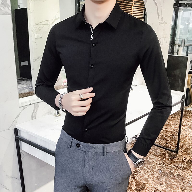 Vit skjorta herr vår slim fit bokstav smoking skjorta klänning långärmad fritidsaffär sociala skjortor herr 5xl- s