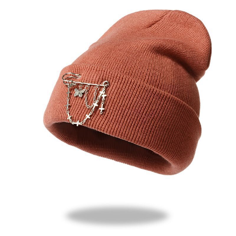 Women's Beanie Hats with Butterfly Chain Accessories for Winter Hip-Hop Knitted Hats Cap Streetwear Warm Hat Girls: Brown