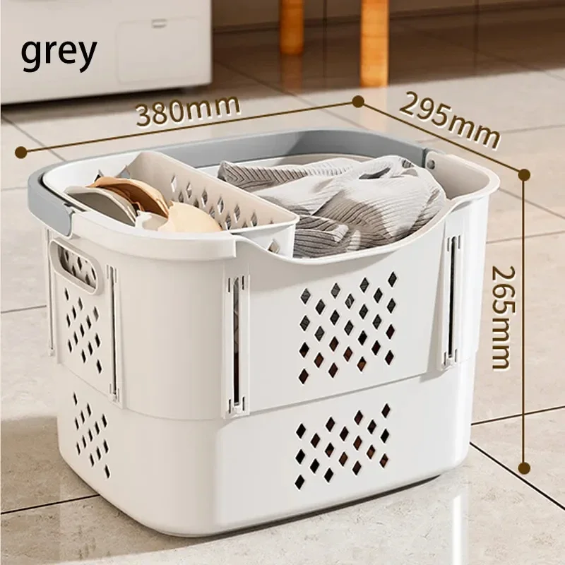 Dirty Clothes Basket Handheld Breathable Telescopic Foldable Storage Laundry Basket Removable Laundry Multi Layer Storage Basket: Light Grey