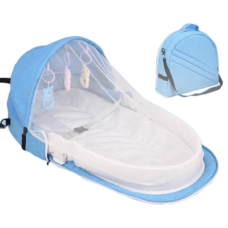 Baby reden seng bærbar krybbe myggenet rejse seng spædbarn toddler bomuld vugge til nyfødt baby seng sove kurv barneseng: Blå