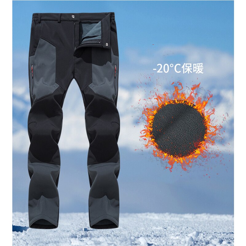 TRVLWEGO Winter Men Trekking Pants Sports Hiking Camping Fleece Water Resistant Cycling Very Warm Thickening Splicing Trousers