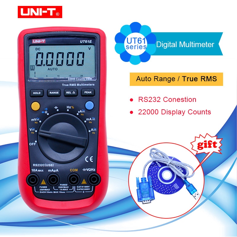 UNI-T UT61A/ UT61B/UT6C/UT6D/UT6E digital multimeter auto range multimetro PC Connect AC DC Voltmeter Ammeter tester+RS232-USB