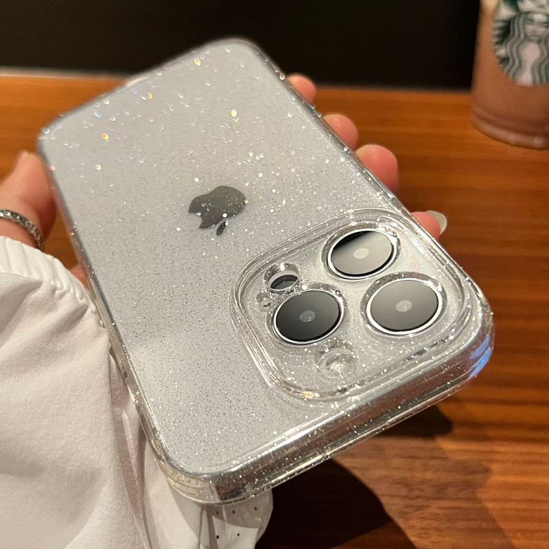 Coque transparente à paillettes scintillantes pour iPhone 16 15 Pro Max 14 13 12 11 XR X XS 16 Plus, Protection d'objectif, antichoc, souple