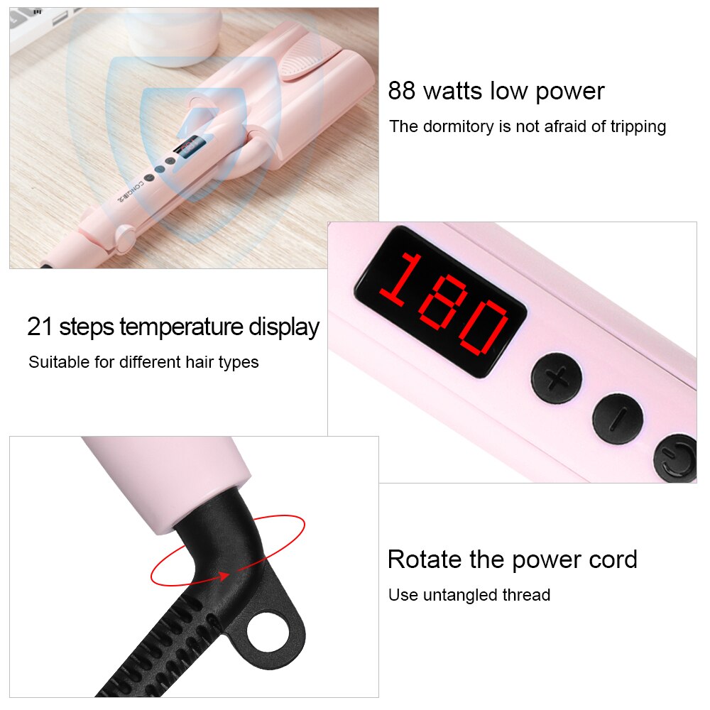 Rizador de pelo de cerámica de onda grande, rodillo de huevo ondulado profundo, pantalla LED, Triple barril automático, herramientas de peinado del cabello