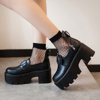 Lolita dark shoes Japase lolita loli round head tea party leather shoes soft sister jk uniform thick bneottom high heels