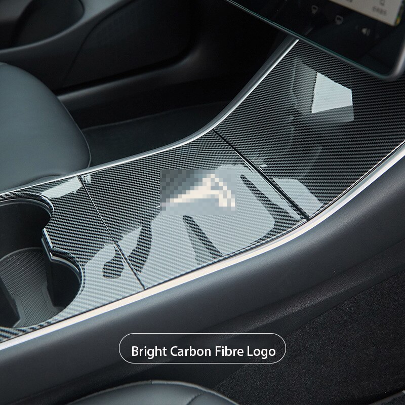 Car Central Control Panel Protective Patch for Tesla Model 3 Central Console Three Patch for Tesla Model 3/Y: Bright carbon logo