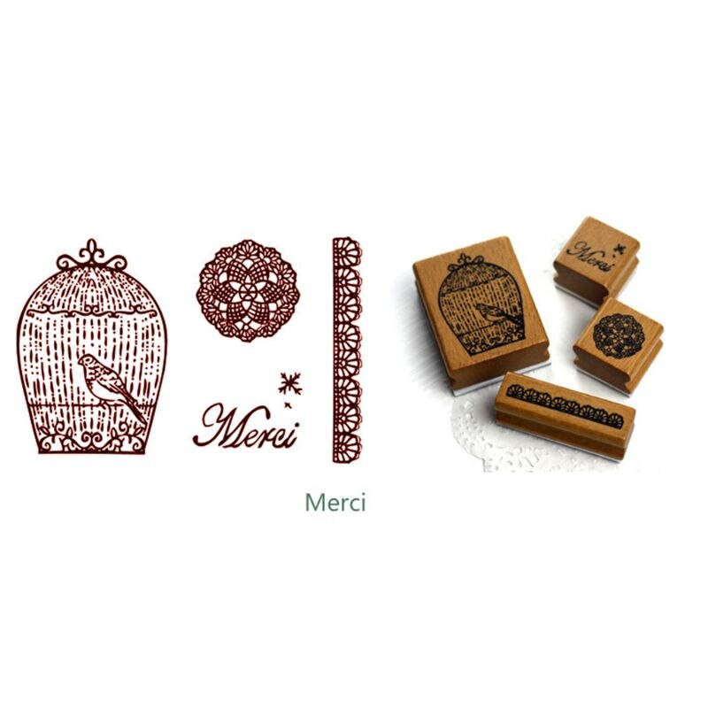 Barn barn håndlagde leker vintage stempel bokstaver håndkle fugl sommerfugl nøkkel krone mønstre scrapbooking skrivesaker stempler: Merci