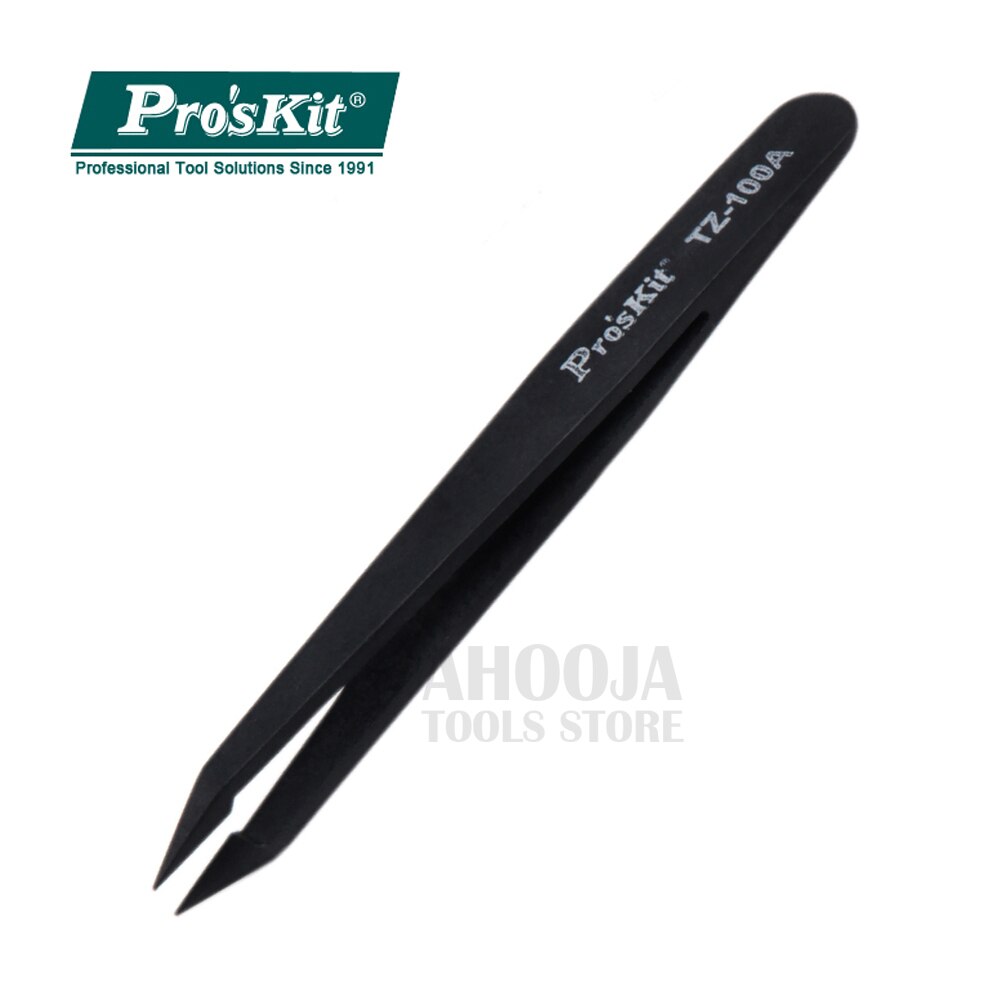 Pro'skit Anti-Static Fiber Flat Conductive Pointed Tweezers TZ-100A Antimagnetic Hand Tools Electronic Components Repair Jig