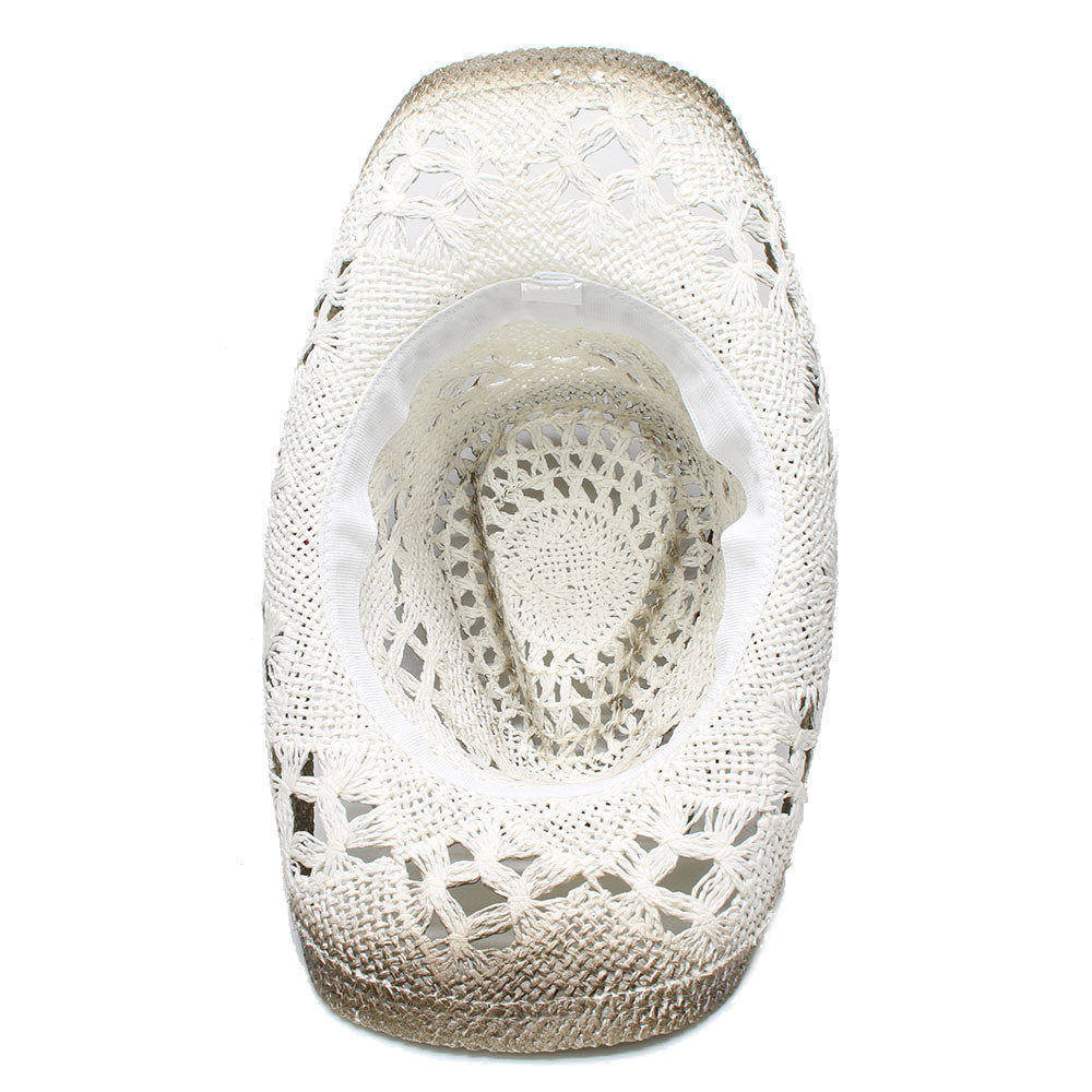 Sombrero de Cowboy del oeste para mujer, , con banda de concha Bohemia, tejido hecho a mano, Sombrero de Sol para playa, Sombrero de vaquera, talla 58CM