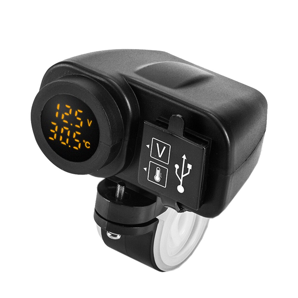 12-30v praktische motorfiets temperatuur dual ports usb lader voor buiten met voltmeter multifunctionele compacte aansluiting led display: Oranje