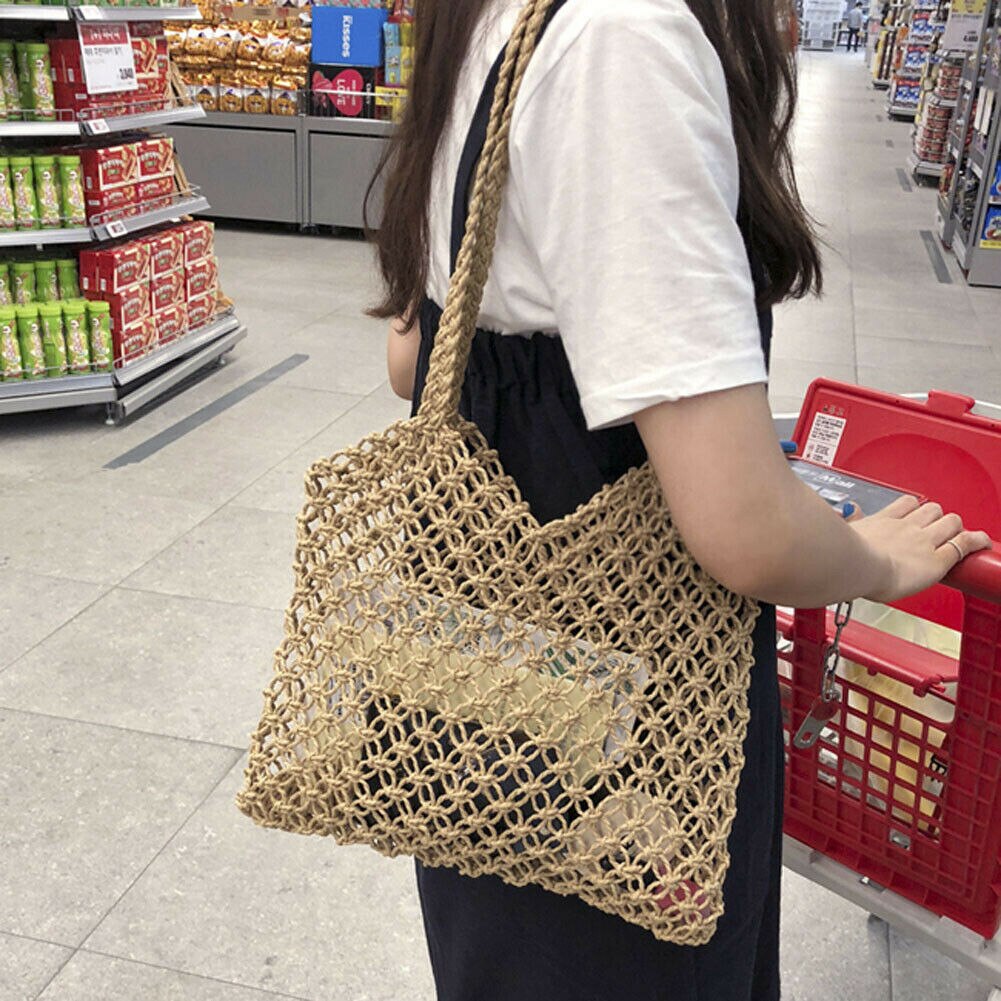 Mulheres verão Retro Sacos Totes Shopping Bag Bolsa Bolsa de Palha De Vime Saco de Praia bolsa de Palha Rattan Cesta