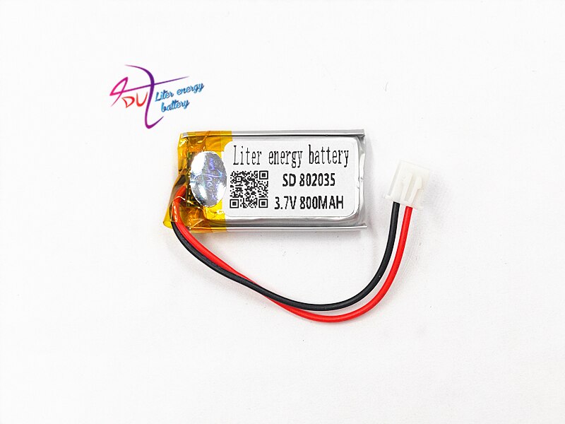 JST XH 2.54mm 802035 3.7V 800MAH Lithium Polymer LiPo Oplaadbare Batterij Voor Mp3 hoofdtelefoon PAD DVD bluetooth camera