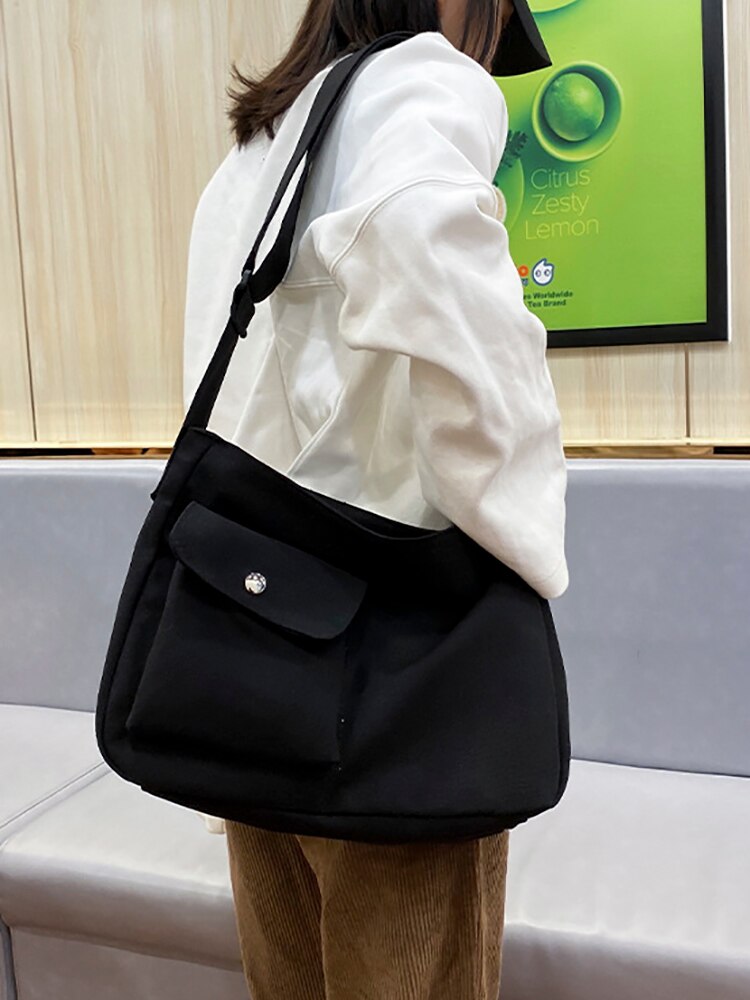 Vrouw Tassen Stevige Canvas Grote Capaciteit Shopper Vrouwen Handtas Eenvoudige Mode Dames Crossbody School Schouder Vrouwen Tas: Black