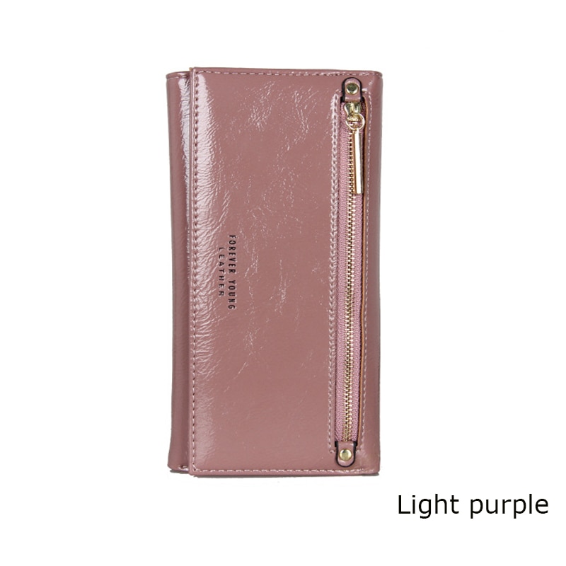 Women Long Wallet Cell Phone Pocket Zipper Coin Purse Ladies Card Holder Female trifold PU leather Clutch Bag: Purple 