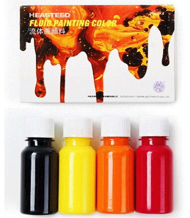 4 Bottles of Fluid Painting Paint Set Liquid Acrylic Silicone Oil Cell Fluid Painting Diy Graffiti Decorative Art Supplies oil: H 4x75ml