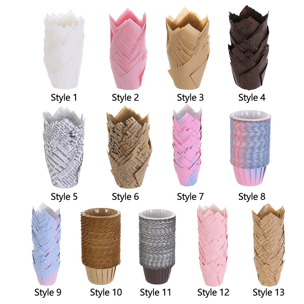 50pcs Greaseproof Paper Tray Cupcake Liners Cupcake Paper Tulip Baking Cups Cake Muffin Cups Bakeware Pastry Tools