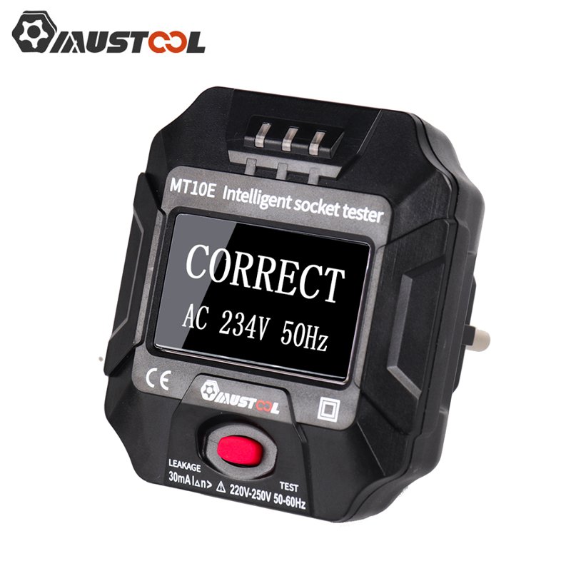 MUSTOOL MT10S/MT10E Socket Outlet Tester Intelligent Detection Display Voltage Frequency RCD Tester 6 Wiring Modes