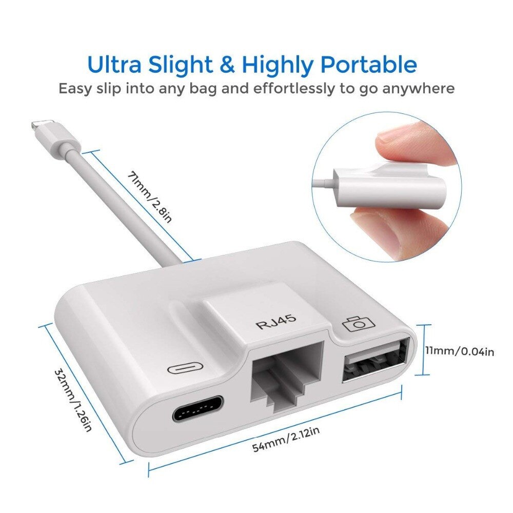 3 in 1 Network Adapter For Lightning to LAN 100Mbps Ethernet RJ45 Adapter OTG USB 3.0 Camera Reader For iPhone/iPad