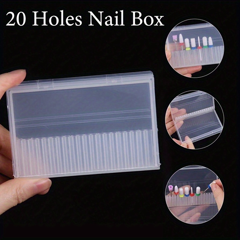 Caixa de armazenamento de brocas para unhas, 20 buracos, suporte para cabeça de moagem de unhas, limpador, cortador à prova de poeira, organizador de manicure
