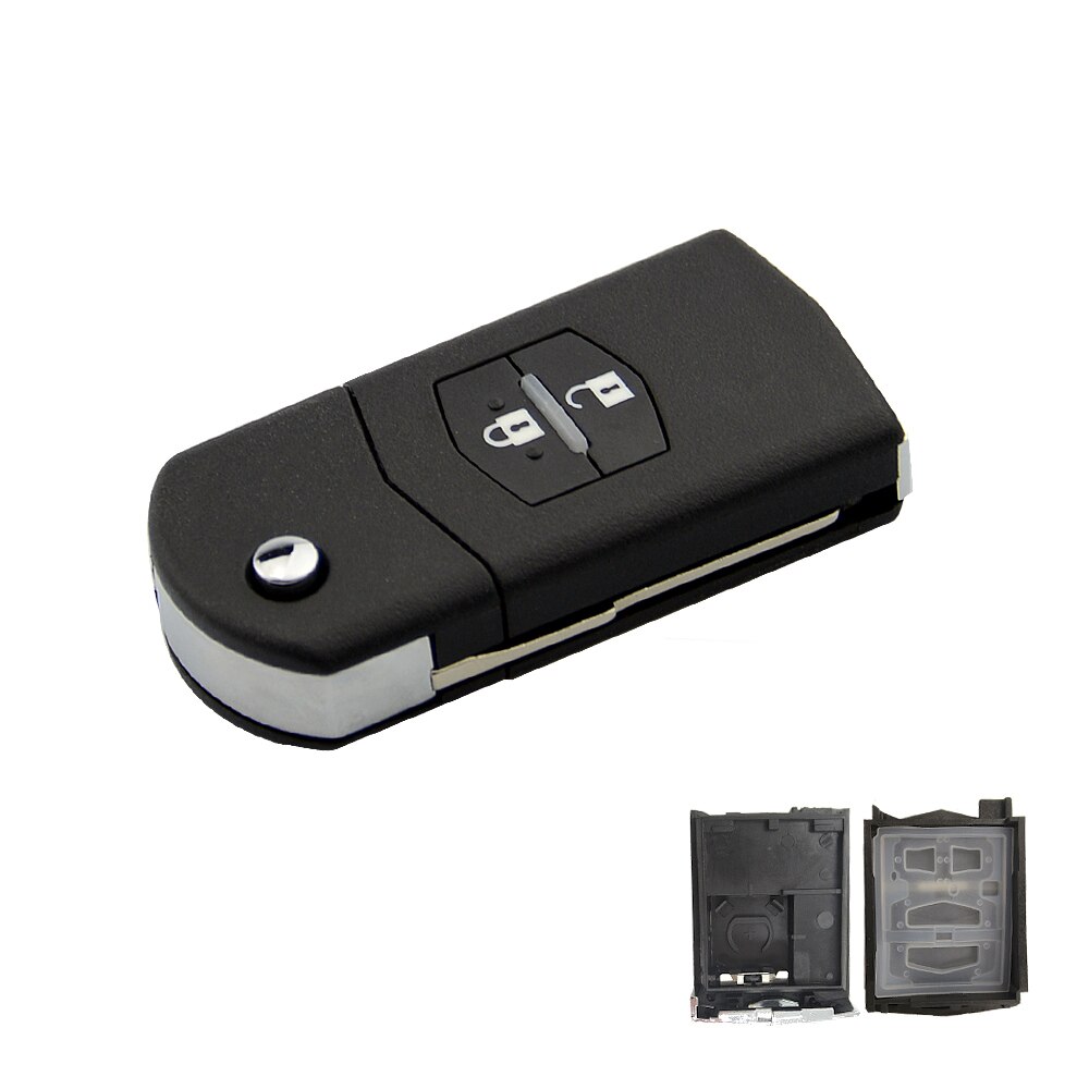 OkeyTech 2 Button Flip Folding Remote Car Key Shell Replacement Cover Case Fob with Battery Holder For Mazda 3 5 6 M6 RX8 MX5