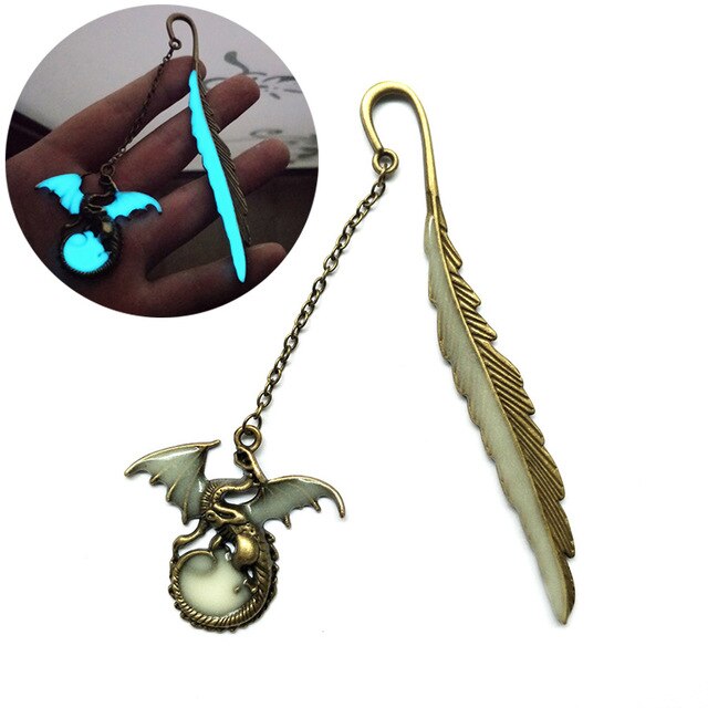 leuchtend Metall Feder Lesezeichen für Bücher Eule Drachen Stern Mond Elf Klaue Buch markiert Büro Schule Schüler Lehrer A6069: Drachen Bronze-