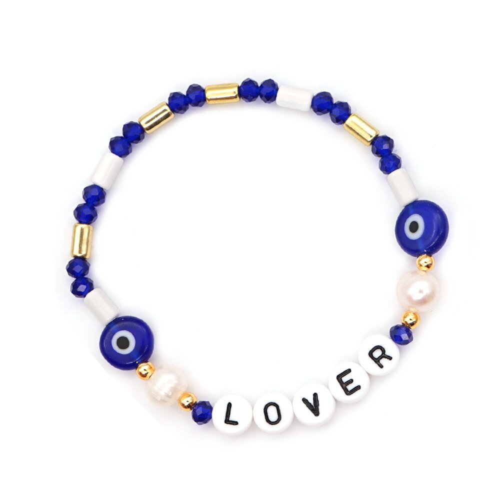 Shinus LOVER Letter Bracelets Enamel Tube Beaded Bracelet For Women Evil Eye Pearl Crystal Pulsera Mujer Summer Jewelry: ZZ-B200104B