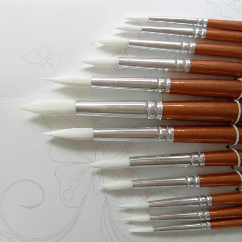 12Pcs/lot Paint Brush Set Art Drawing Brushes Wooden Handle Brushes For Acrylic Painting Supplies: WHITE