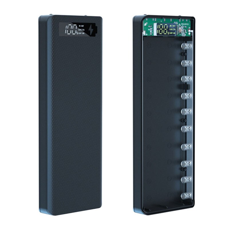 DIY Powerbank Case Kit 10*18650 Battery Holder Charger Box QC Quick Charge Power Bank Case Mobile Phone Charger Shell No Battery: Quick Charge Black