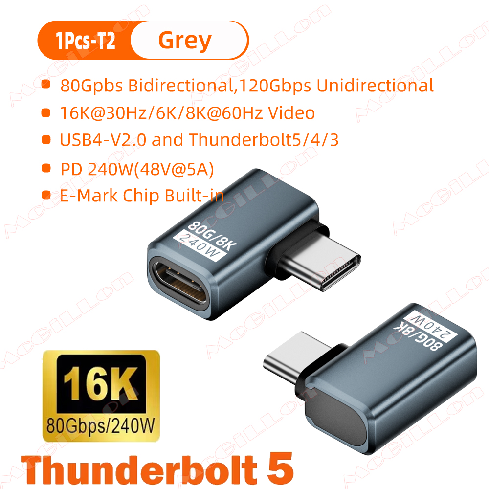 Thunderbolt 5 PD240W USB4 V2.0 Type-C naar Type C snellaadadapterconverter 80 Gbps dataconnector 8K bij 60 Hz USB C OTG-adapter: zwart