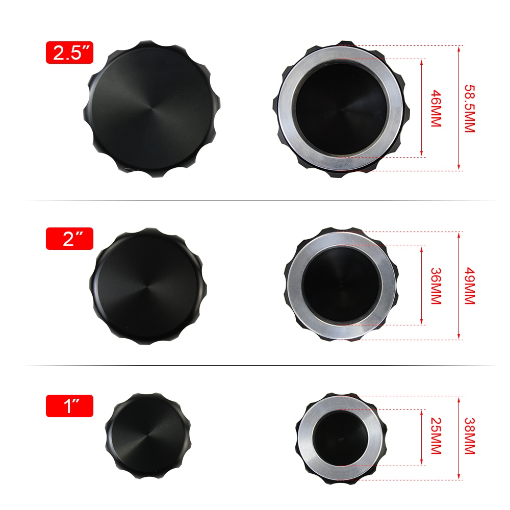 2.5" 63.5mm / 2" 50.8mm / 1" 25.4mm Aluminum Alloy Weld Billet On Filler Neck And Cap Oil Fuel Water Tank Black