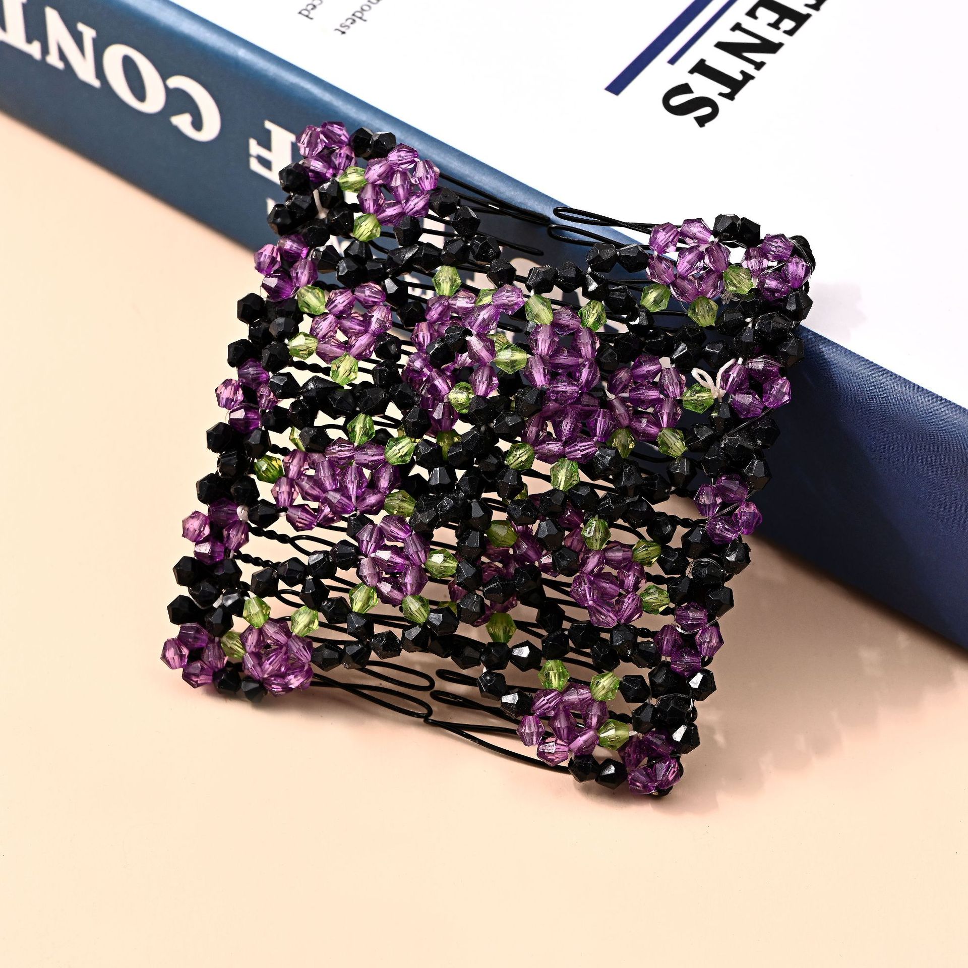 Mode Haarkam Klauw Broodje Dames Magische Kralen Elastische Dubbele Bands String Haarspeld Tool Paardenstaart Haaraccessoires Kapselbanden: Lavendel