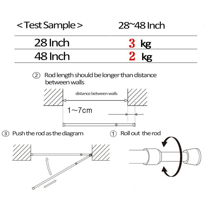 Stretching Rod 28-48 Inch Multi-Function Telescopic Rod, Curtain Spring Rod, for Kitchen Window Layer Hanging Bathroom 4PCS (Whi